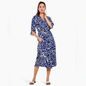 Nic +‎ Zoe Indigo Stamp Dress Midi Button Tshirt Dress with Pockets Size Small